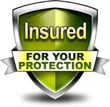 A green shield with the word insured for your protection.