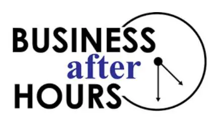 A business after hours logo with an image of a clock.
